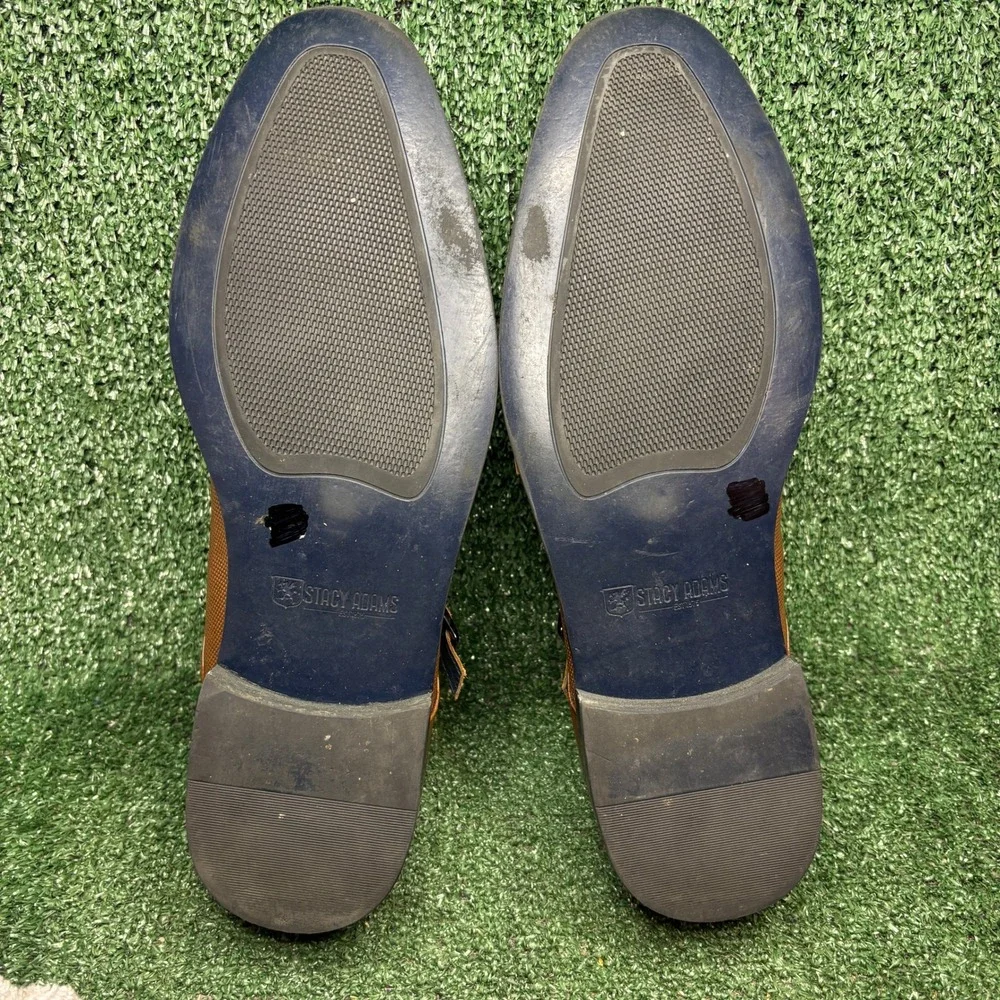 Stacy Adams Leather Textured Cap Toe Double Monk Strap Shoes Brown Mens Size 14M
